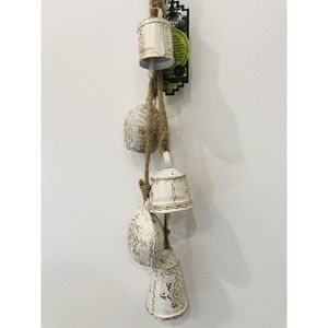 Global Mosaic Cow Bell Chime  5 Colorful White With Hand Printed Flowers
